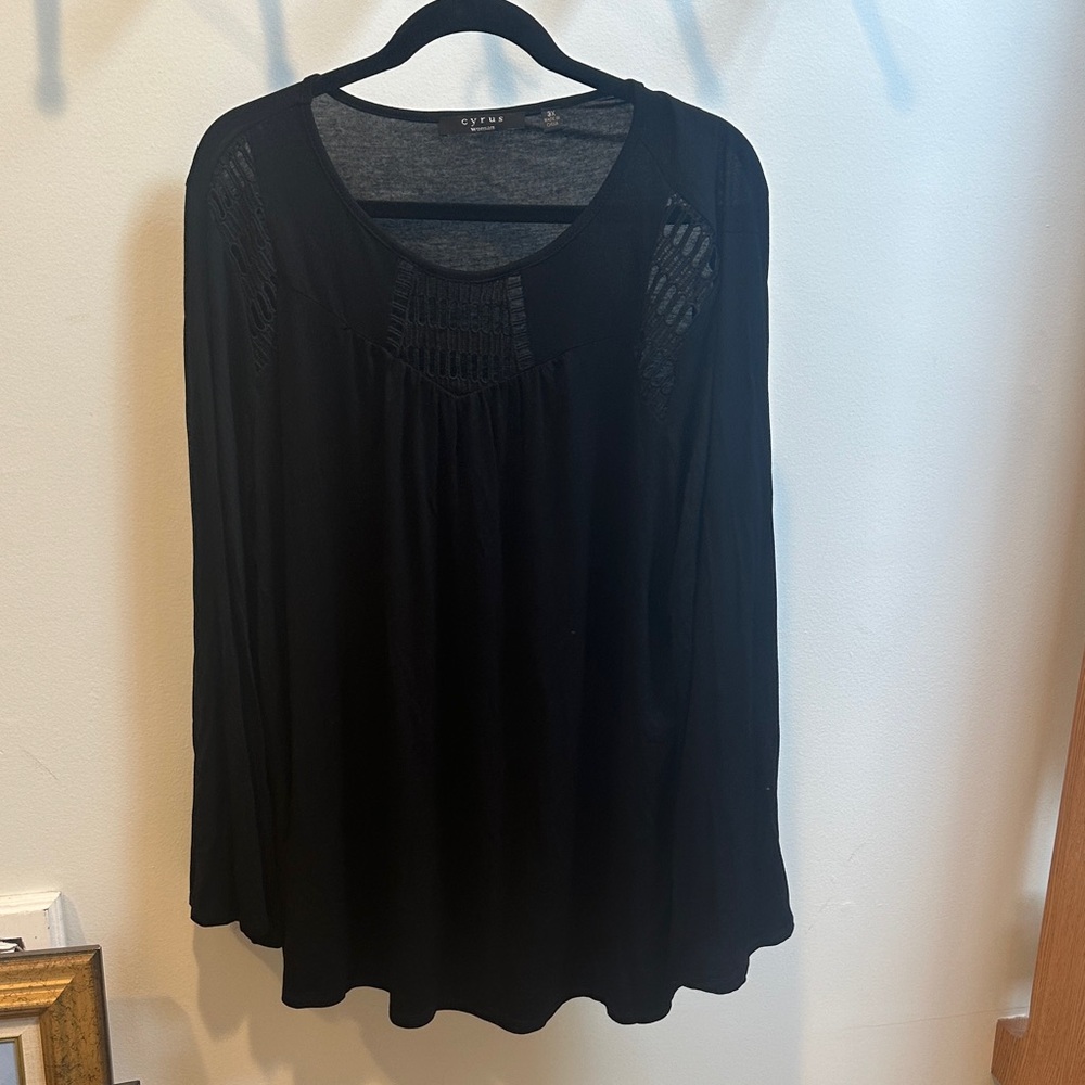 Cyrus Black Long-Sleeve Crochet Inset Top goth